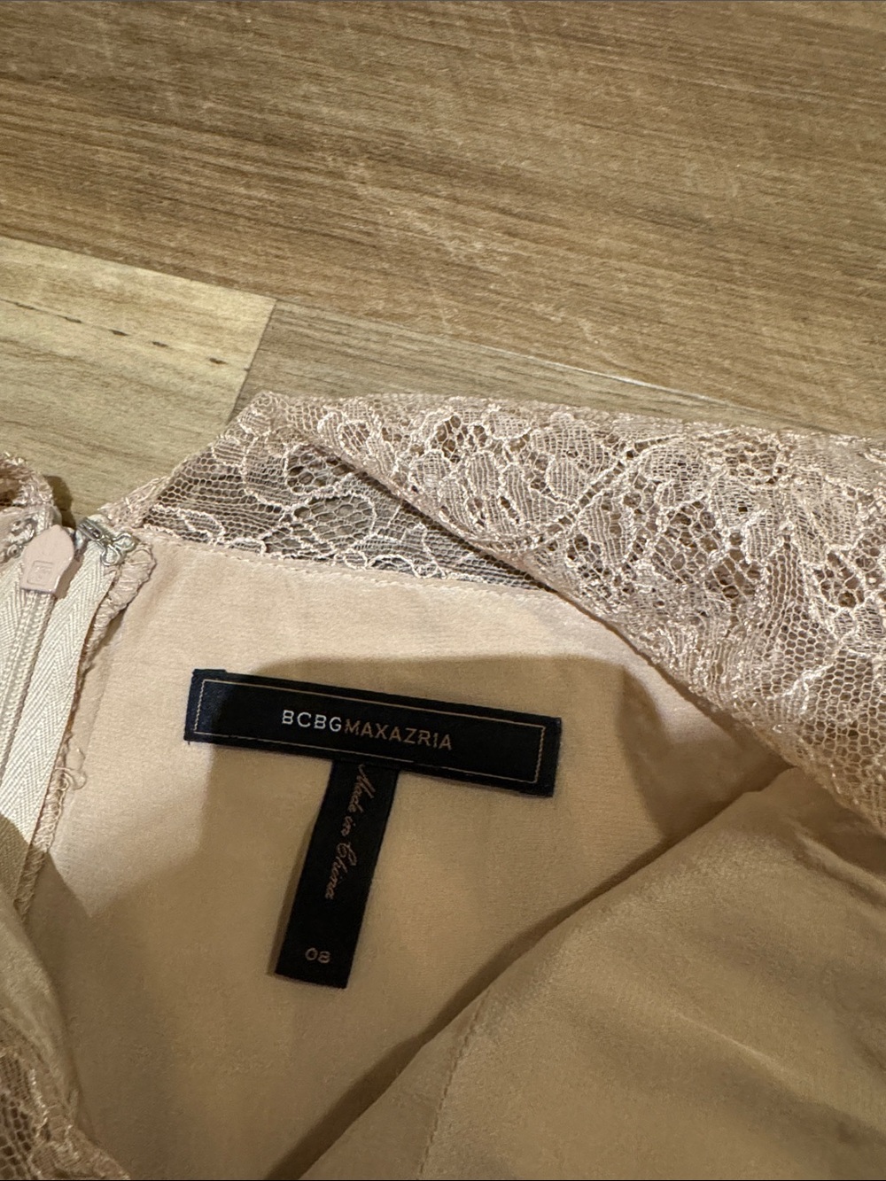 BCBGMaxAzria Lace Silk Yoke Pleated Twist Front Blouse in Blush - Picture 2 of 8